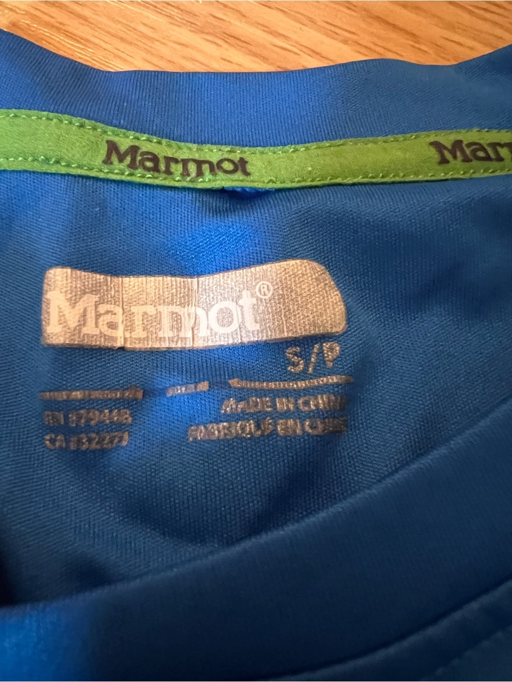 Marmot Blue Performance Shirt with Lime Trim